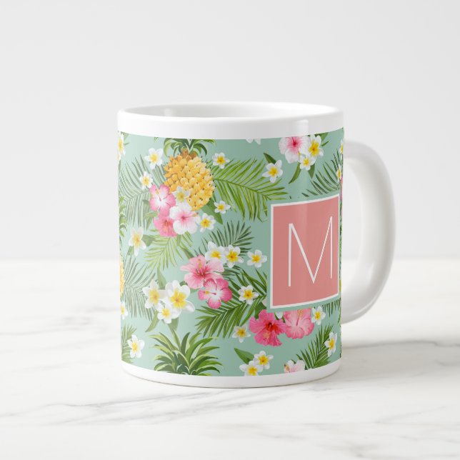 Taza De Café Gigante Las flores y las piñas tropicales el | añaden su (Derecha)