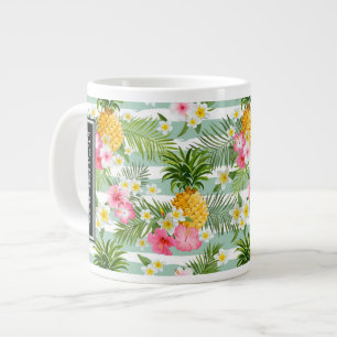 Taza De Café Gigante Las flores y las rayas del trullo de la piña el  