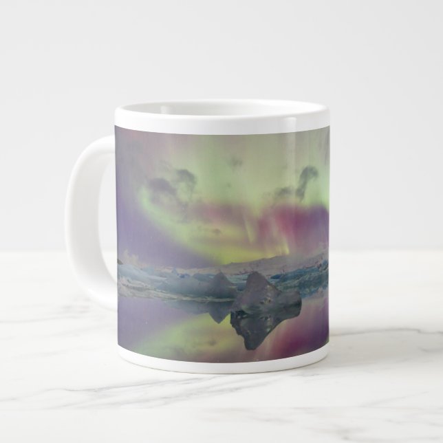 Taza De Café Gigante Las Luces De Aurora Reflejan La Laguna | Islandia (Izquierda)