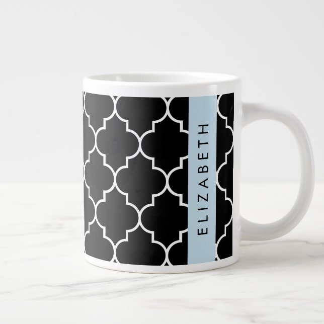 Taza De Café Gigante Latticework negro y blanco, Trellis, Tu Nombre (Derecha)