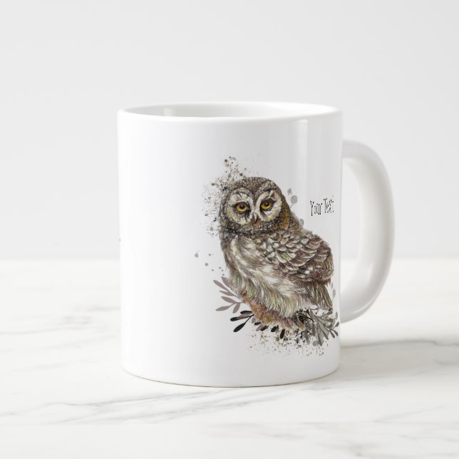 Taza De Café Gigante Lechuza Cuta, acuarela Naturaleza Personalizado Te (Derecha)
