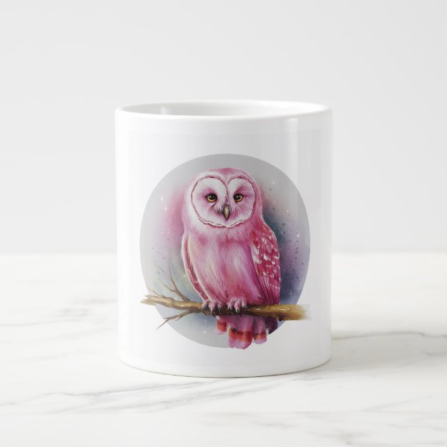 Taza De Café Gigante Lechuza rosa Café blanco Mug (Frente)