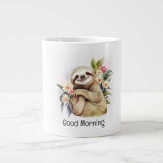 Taza De Café Gigante Lema sonriente con flores - Buenos días