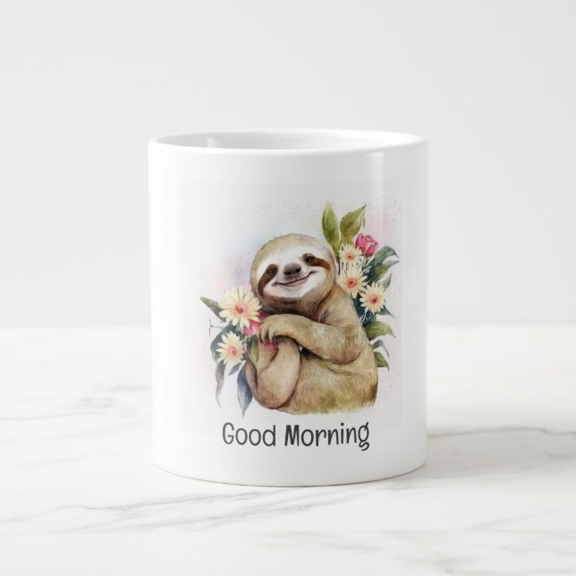 Taza De Café Gigante Lema sonriente con flores - Buenos días (Frente)