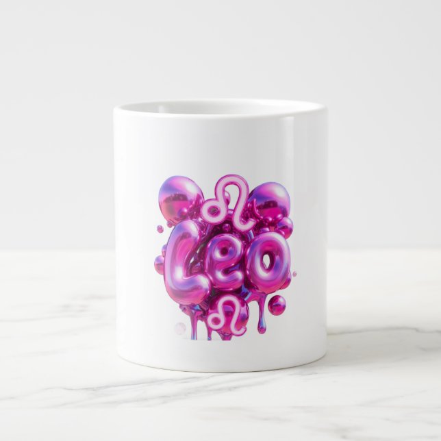 Taza De Café Gigante Leo Typography Pink Bubble Letters Mug  (Frente)