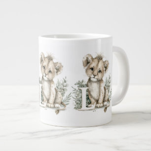 Taza De Café Gigante León alfabeto de animales en acuarela lindo