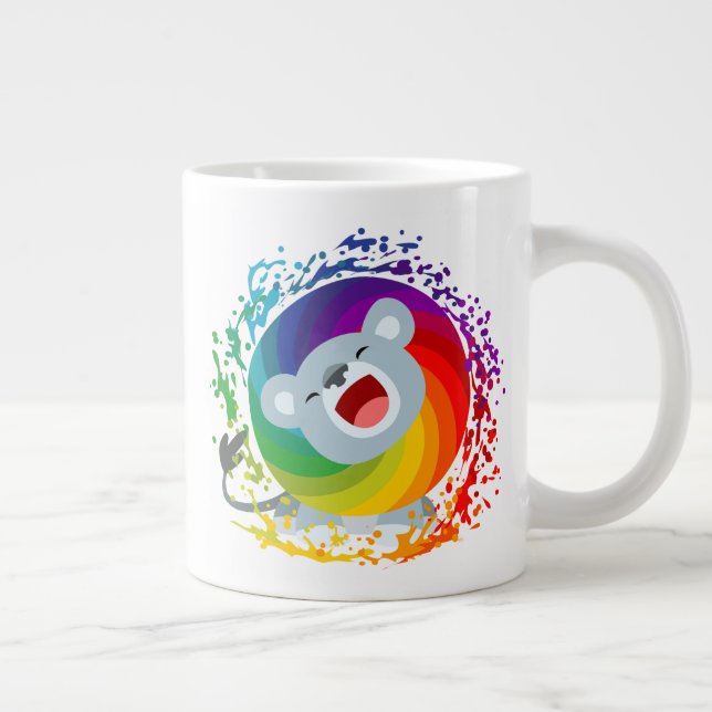 Taza De Café Gigante León blanco arco iris Personalizado (Derecha)
