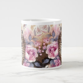 Taza De Café Gigante Leopard Cub y Rosas