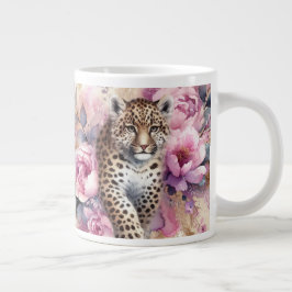 Taza De Café Gigante Leopard Cub y Rosas