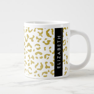 Taza De Café Gigante Leopard Print, Gold Leopard, Purpurina, tu nombre