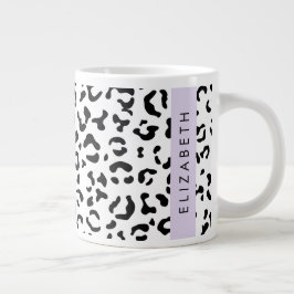 Taza De Café Gigante Leopard Print, Spots, Black And White, Tu Nombre