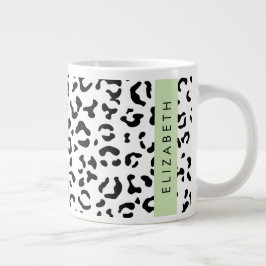 Taza De Café Gigante Leopard Print, Spots, Black And White, Tu Nombre