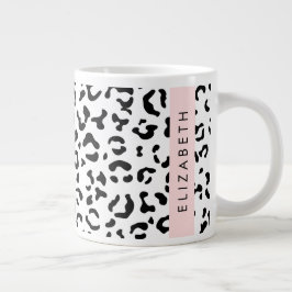 Taza De Café Gigante Leopard Print, Spots, Black And White, Tu Nombre