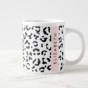 Taza De Café Gigante Leopard Print, Spots, Black And White, Tu Nombre