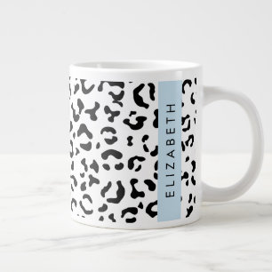 Taza De Café Gigante Leopard Print, Spots, Black And White, Tu Nombre