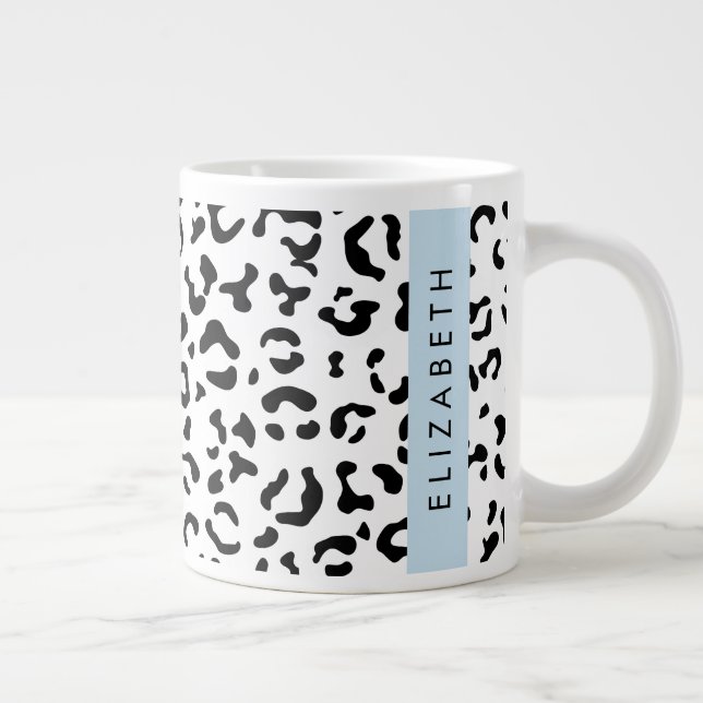 Taza De Café Gigante Leopard Print, Spots, Black And White, Tu Nombre (Derecha)