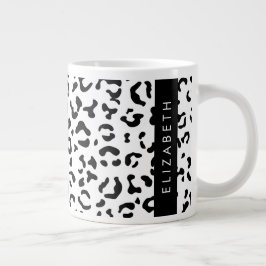 Taza De Café Gigante Leopard Print, Spots, Black And White, Tu Nombre