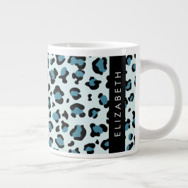 Taza De Café Gigante Leopard Print, Spots, Blue Leopard, tu nombre
