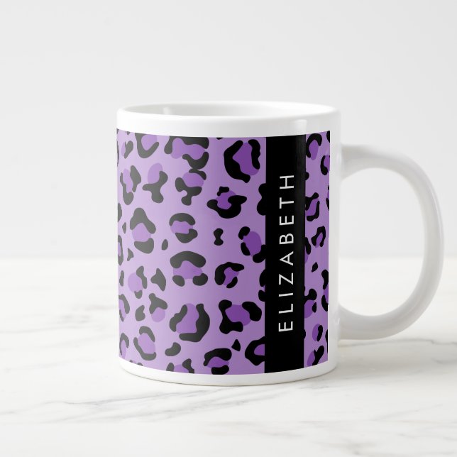 Taza De Café Gigante Leopard Print, Spots, Purple Leopard, tu nombre (Derecha)