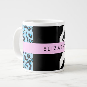 Taza De Café Gigante Leopard Print, Zebra Print, Blue, Your Name
