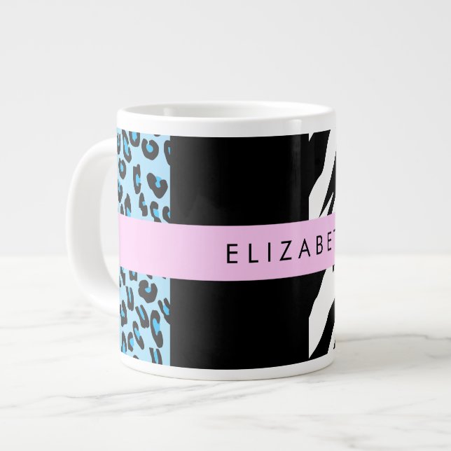 Taza De Café Gigante Leopard Print, Zebra Print, Blue, Your Name (Izquierda)