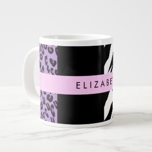 Taza De Café Gigante Leopard Print, Zebra Print, Purple, Tu Nombre