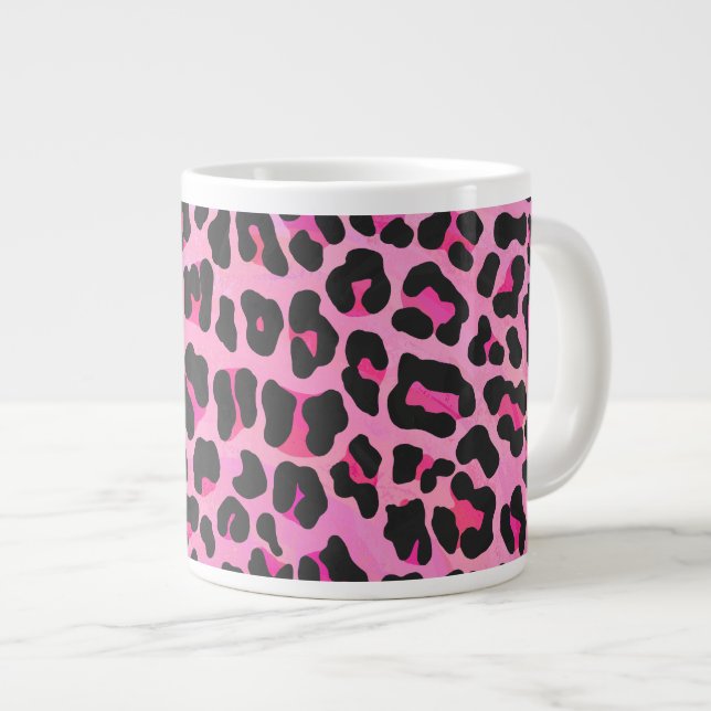 Taza De Café Gigante Leopardo de impresión negro y rosa caliente (Derecha)