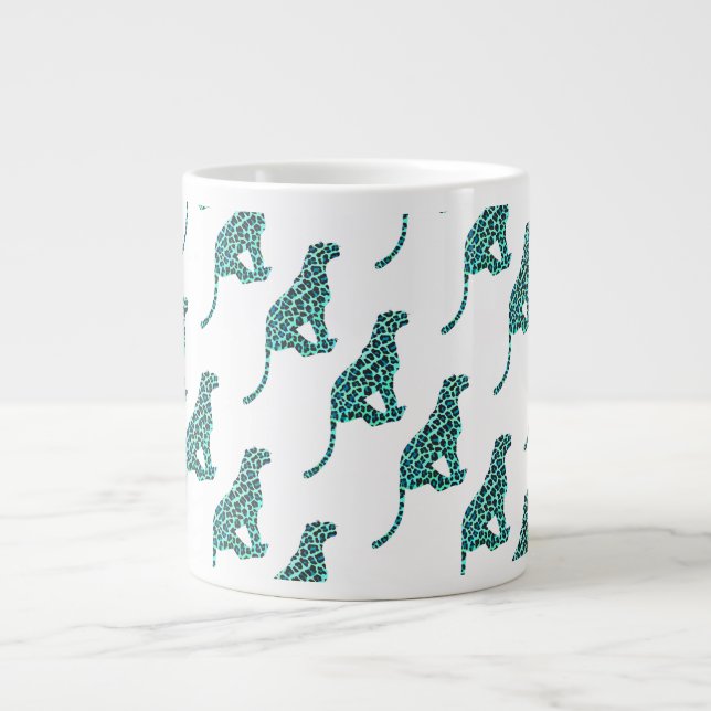 Taza De Café Gigante Leopardo negro e impresión Verde azulada (Frente)
