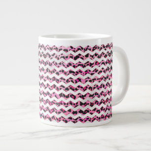 Taza De Café Gigante Leopardo Negro y Chevron Hot Pink Print