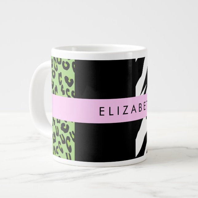 Taza De Café Gigante Leopardo Print, Zebra Print, Green, Your Name (Izquierda)