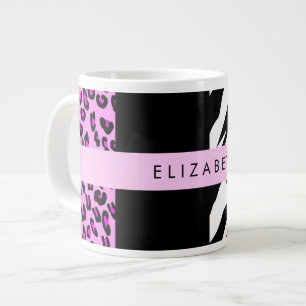 Taza De Café Gigante Leopardo Print, Zebra Print, Pink, Your Name