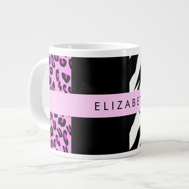 Taza De Café Gigante Leopardo Print, Zebra Print, Pink, Your Name (Izquierda)