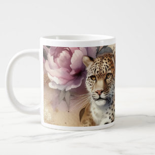 Taza De Café Gigante Leopardo y Rosas Mug