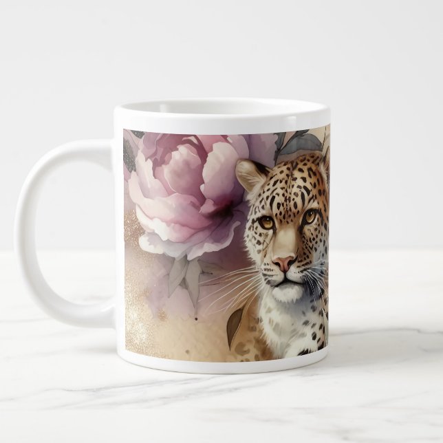 Taza De Café Gigante Leopardo y Rosas Mug (Izquierda)