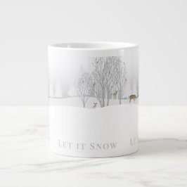 Taza De Café Gigante Let is Snow, Winter Woodland Scene with Deer