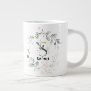 Taza De Café Gigante Letra alfabética S inicial vegetación y oro