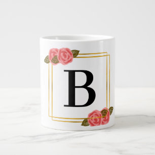 Taza De Café Gigante letra B con marco dorado   Personalizado