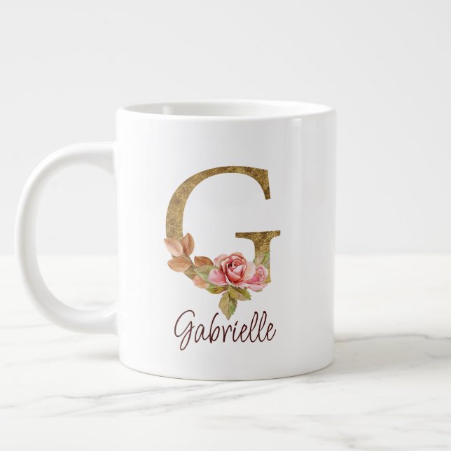 Taza De Café Gigante Letra de nombre personalizado G Lámina dorada Rosa (Izquierda)