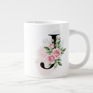 Taza De Café Gigante Letra floral J - Monograma suave pastel