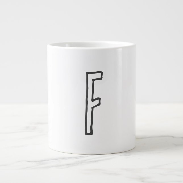 Taza De Café Gigante Letra gris y blanca inicial plana monogramada (Frente)