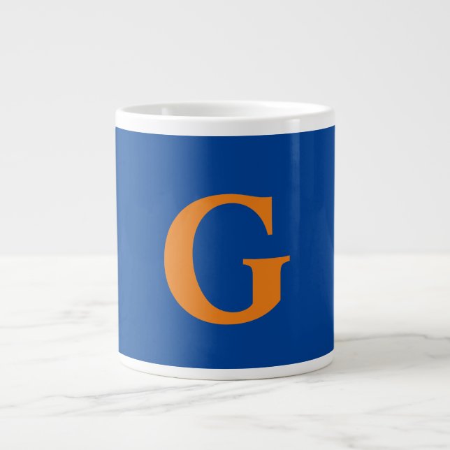 Taza De Café Gigante Letra inicial monograma moderno Naranja azul elega (Frente)