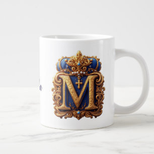 Taza De Café Gigante 👑 Letra M de Monograma Dorado Personalizada