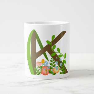 Taza De Café Gigante Letra mayúscula monograma floral K