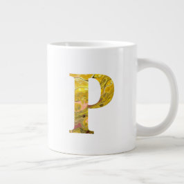 Taza De Café Gigante Letra P Monograma de mármol dorado amarillo