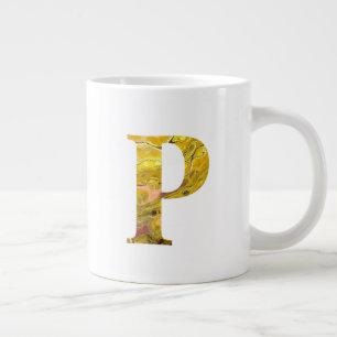 Taza De Café Gigante Letra P Monograma de mármol dorado amarillo
