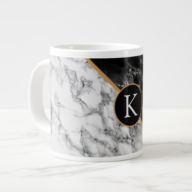 Taza De Café Gigante Letra personalizada café tazón negro mármol blanco (Izquierda)