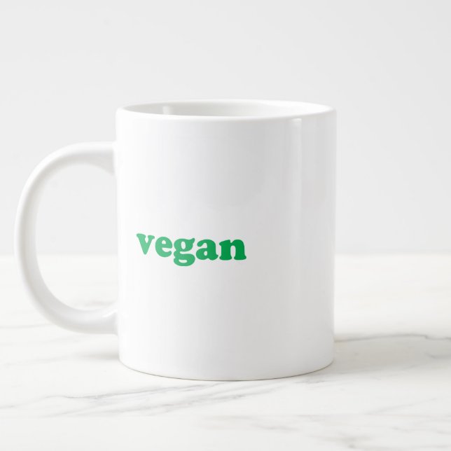 Taza De Café Gigante Letras verdes "veganas", fondo blanco (Izquierda)