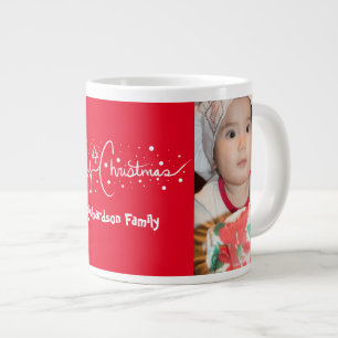 Taza De Café Gigante Letrero de Navidad Feliz Dibujado a Mano con Nieve