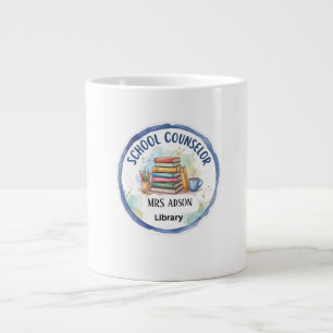 Taza De Café Gigante Libros de Acuarela Letrero Consejero Escolar Edi