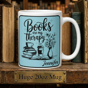 Taza De Café Gigante Libros Personalizados Son Mi Terapia Gusarapos Azu